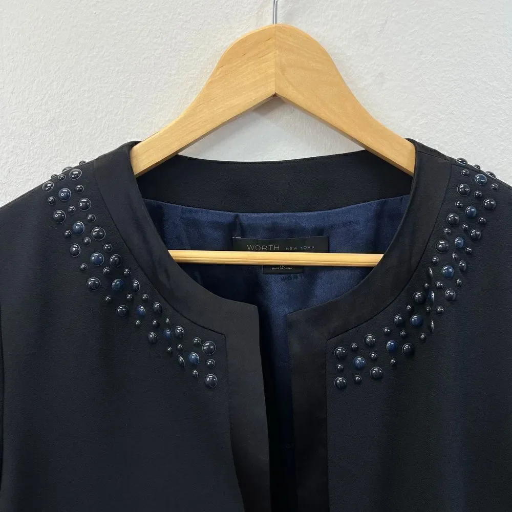 Worth New York Navy Evening Jacket Embellished Size 10 - Picture 2 of 7